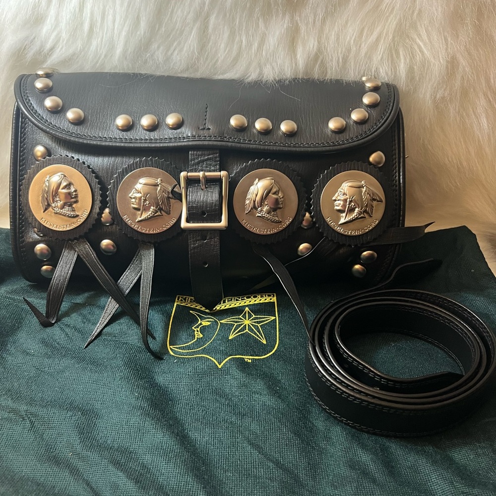 Kieselstein-cord Black Leather Silver Twin Coin Messenger Bag🖤🩶